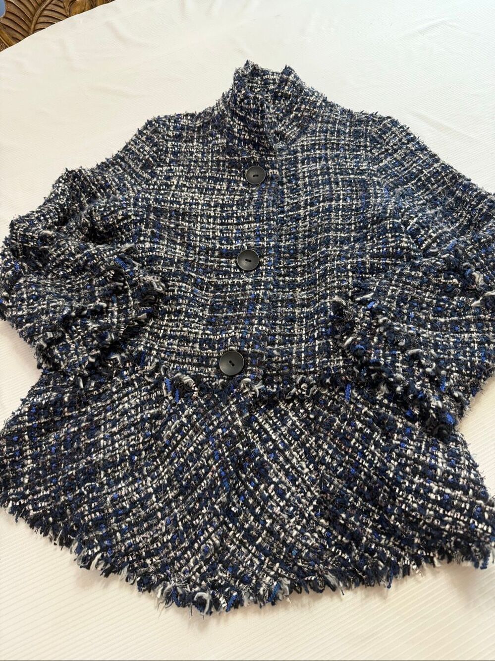 Damee Inc. Women’s Blue Tweed Glam Swing Textured Blazer Jacket Size Large